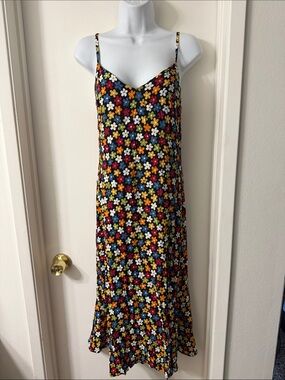 Reformation Crimini Dress Danica Black Floral Slip Dress with Multicolor Daisies